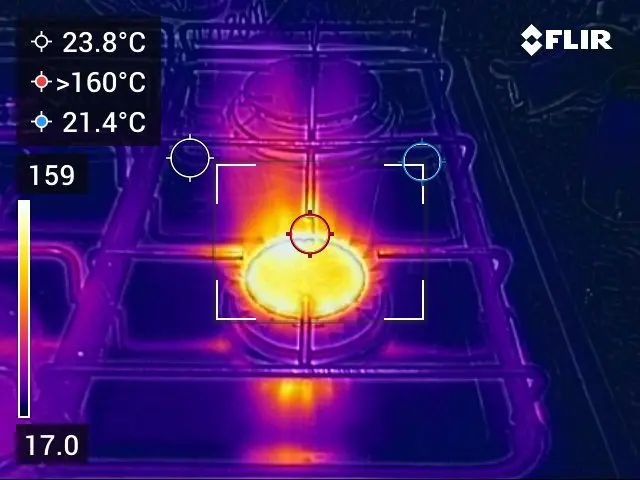 Imagem térmica de uma chama de fogão